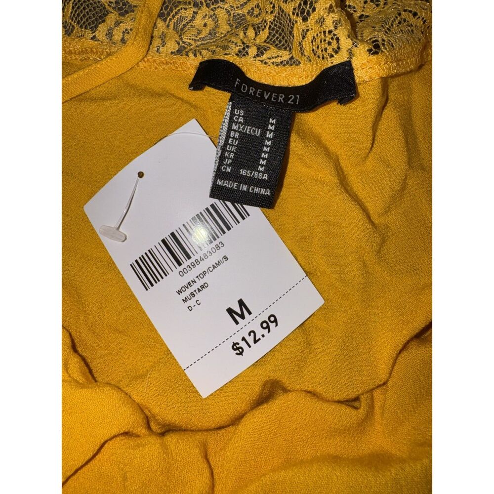 NWT Forever 21 Yellow Lace Trim Cami Tanktop Size Medium - Picture 5 of 6